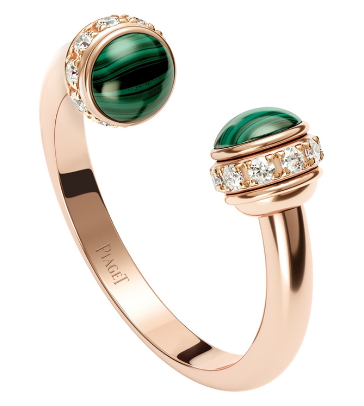 Picture of PIAGET ROSE GOLD MALACHITE DIAMOND OPEN RING