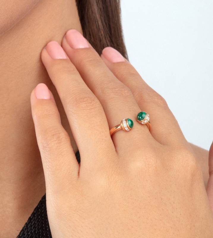 Resim PIAGET ROSE GOLD MALACHITE DIAMOND OPEN RING