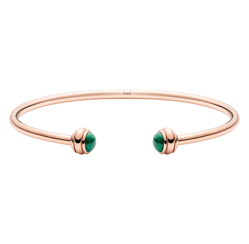 Resim PIAGET Rose Gold Green Malachite Cabochons Open Bangle Bracelet