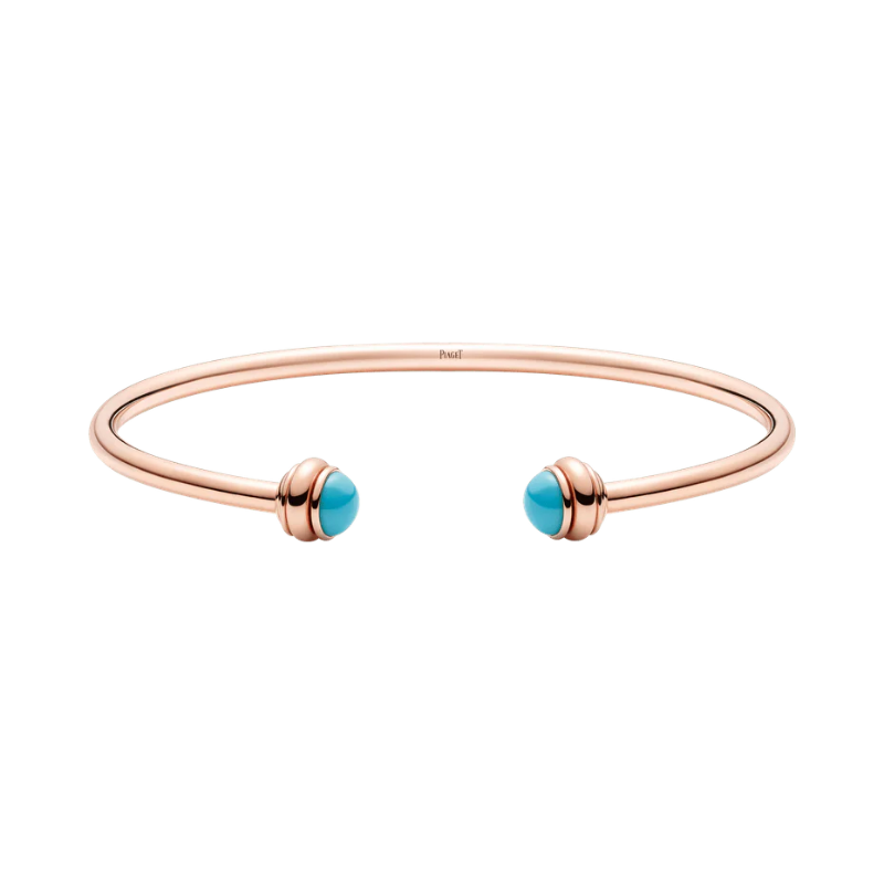 Resim PIAGET Rose Gold Turquoise Cabochons Diamond Open Bangle Bracelet