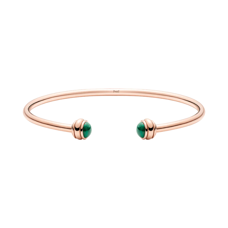 Resim PIAGET Rose Gold Green Malachite Cabochons Open Bangle Bracelet