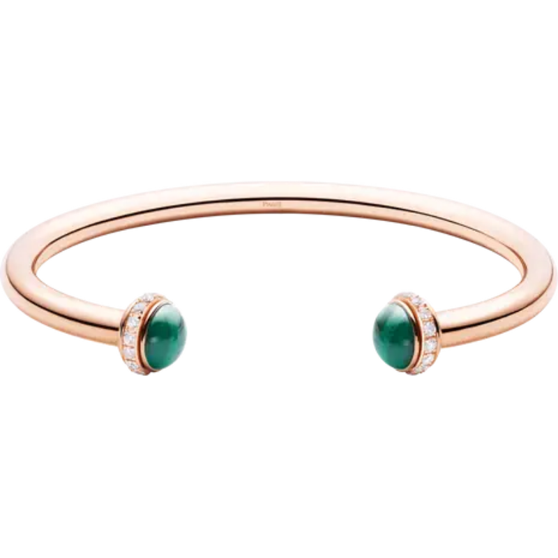 Picture of PIAGET Rose Gold Green Malachite Cabochons Diamond Open Bangle Bracelet