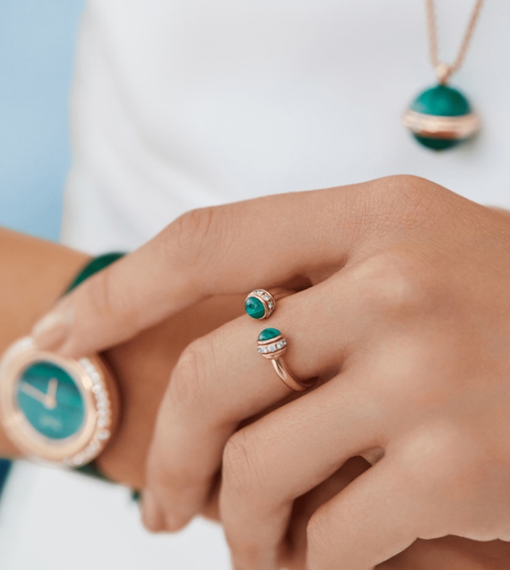 Resim PIAGET ROSE GOLD MALACHITE DIAMOND OPEN RING