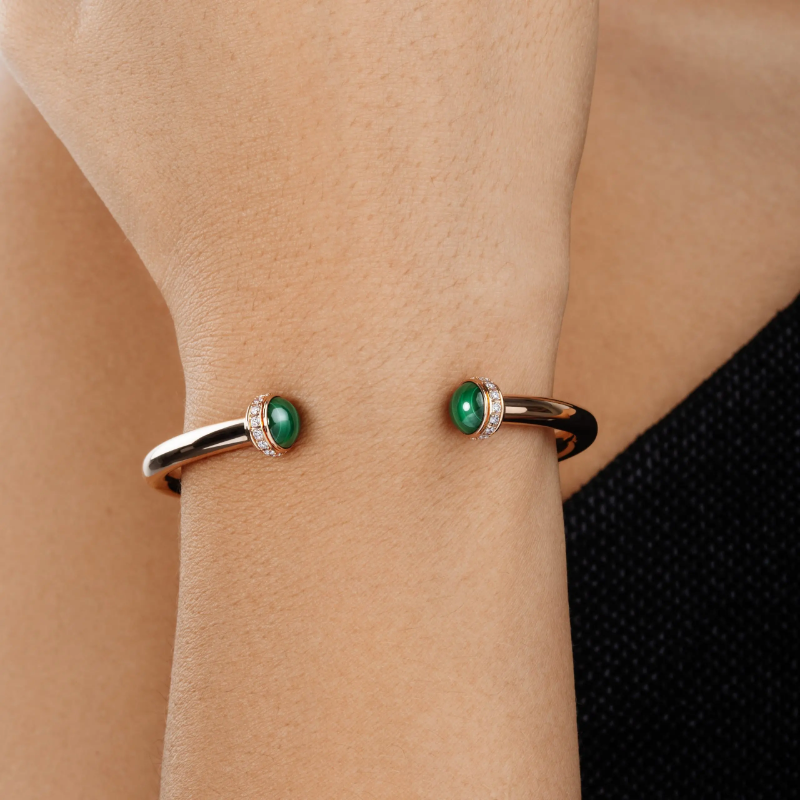 Picture of PIAGET Rose Gold Green Malachite Cabochons Diamond Open Bangle Bracelet