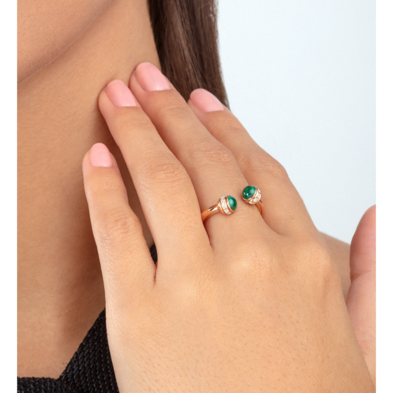 Resim Piaget Rose Gold Malachite Diamond Open Ring